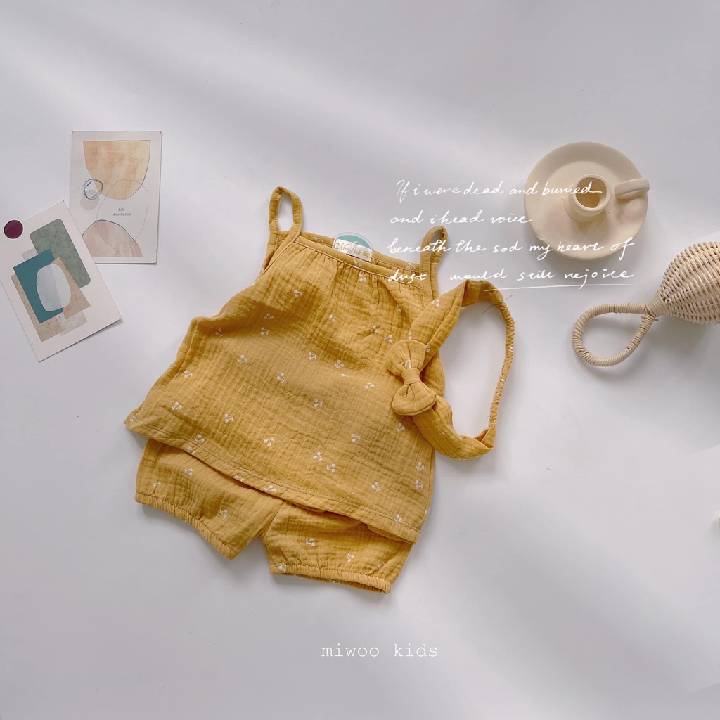 Miwoo Kids Set Hai Dây Vintage + kèm nơ cài cho bé gái