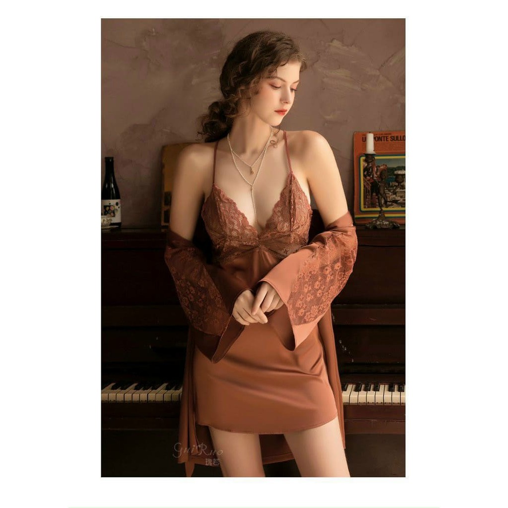 Bán sỉ Đồ ngủ sexy . Set áo choàng + váy ngủ lụa mềm mại cao cấp loại 1, đầm mặc nhà gợi cảm quyến rũ | BigBuy360 - bigbuy360.vn