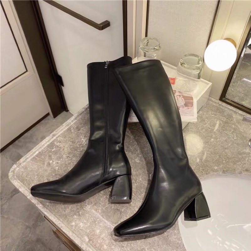 Giày Bốt Nữ| Bốt đùi dưới gối ulzzang da lì mềm lót nỉ êm 6.5cm quảng châu loai 1 Ảnh thật