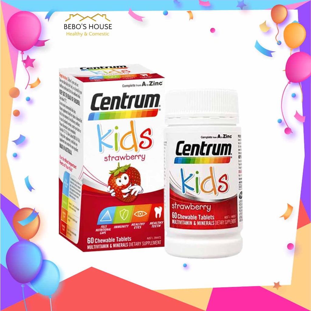 Vitamin tổng hợp Centrum Kids Strawberry chuẩn Air nội địa Úc 60 viên vị dâu dành cho trẻ từ 3 tuổi