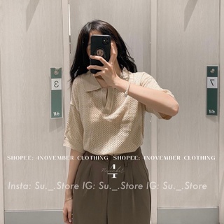 Áo polo lưới chất len cổ chữ V