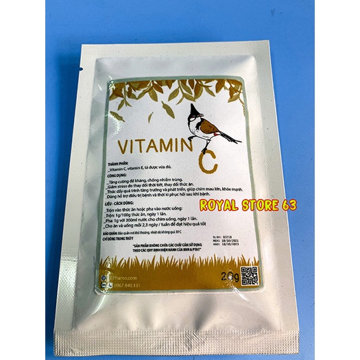 Vitamin C Dành Cho Chim Cảnh 20gram Acpharno Tăng sức đề kháng, giảm và chống stress