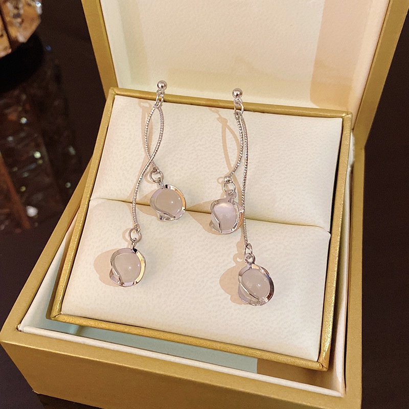 Bông Tai Dáng Dài Đính Đá Opal Thời Trang Retro Hàn Quốc Cao Cấp