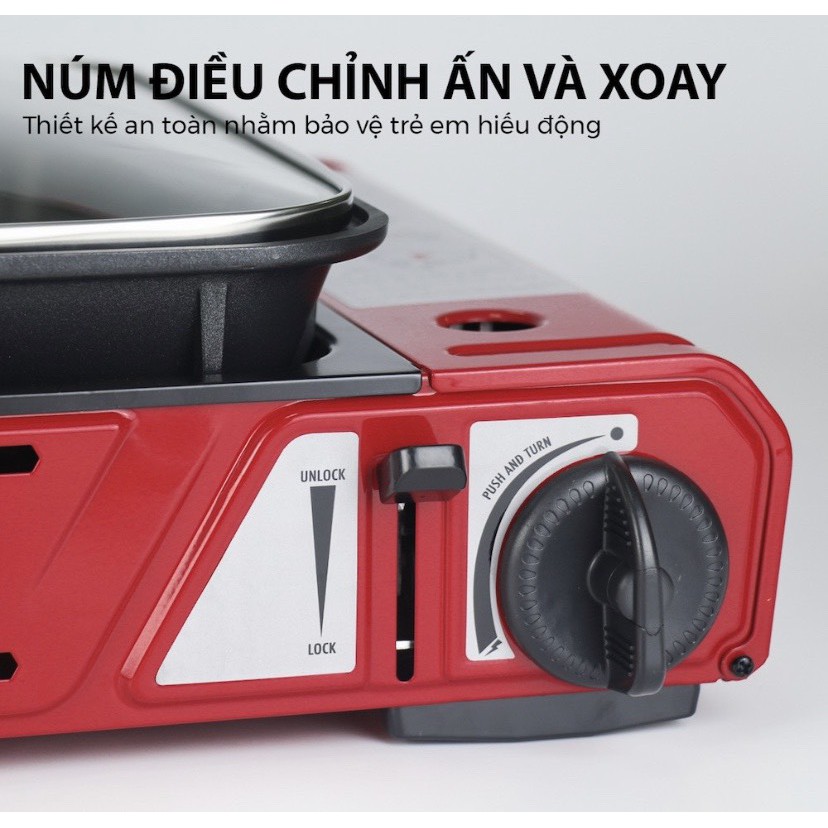 Bếp gas du lịch đa năng Maxsun Hàn Quốc MS-08 (Chính hãng) kèm Chảo chống dính sâu lòng