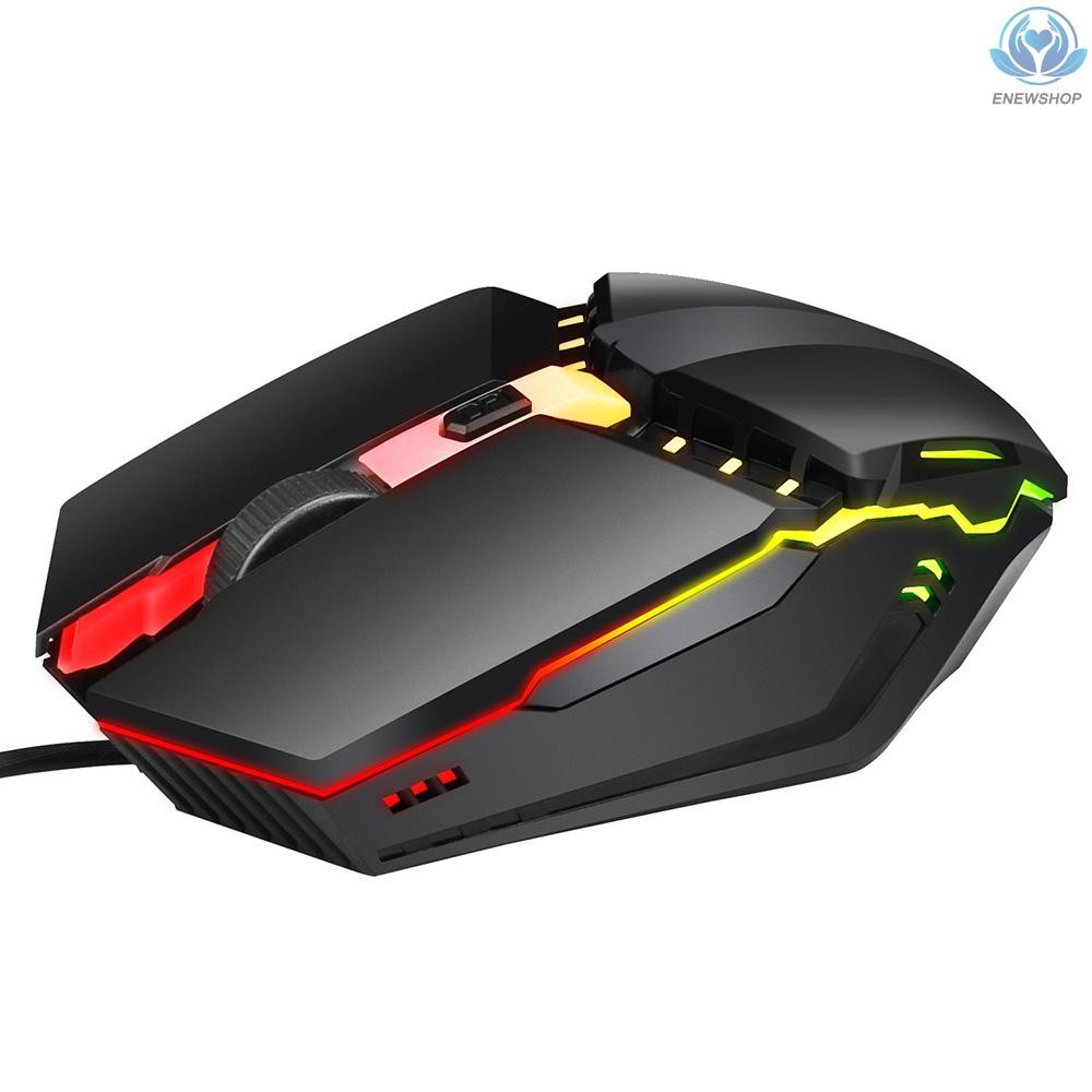 【enew】HXSJ S200 Ergonomic Wired Office Mouse Colorful Breathing Light Gaming Mouse with Adjustable DPI for PC Notebook Laptop