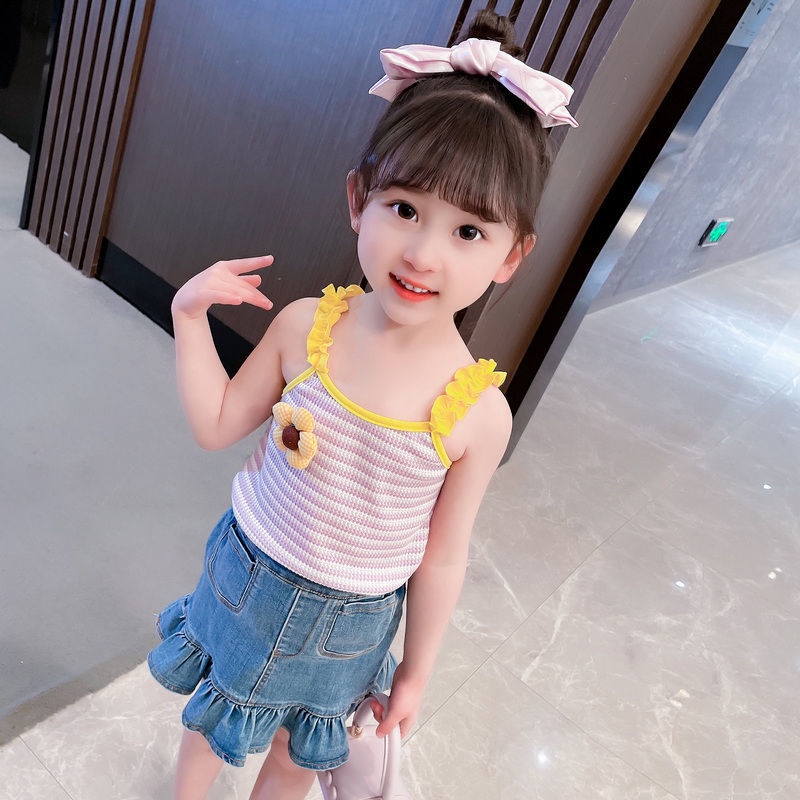 Áo Hai Dây Bằng Cotton Màu Trơn Phong Cách Nhật Bản Thời Trang Mùa Hè Dễ Thương Cho Bé Gái