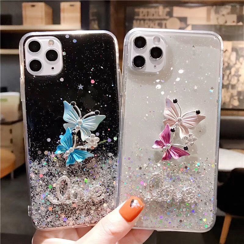 Đối với Xiaomi Redmi 12C 10A 11A 9T A1 8 8A 9 9A 9C 10C 12 vỏ điện thoại mềm phim hoạt hình bướm kim cương vỏ điện thoại