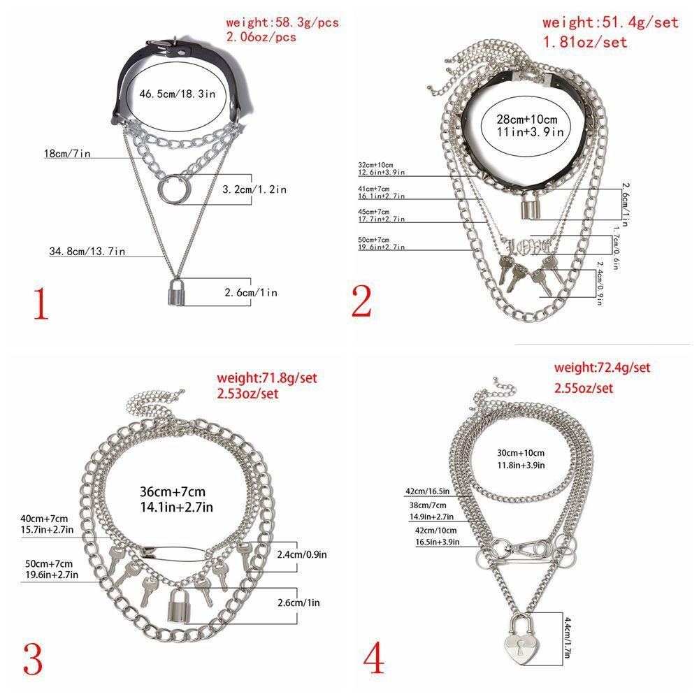 CACTU Cool Dark Gothic Party Jewelry Rivet Choker Punk Necklace Biker Rock Stainless Steel Multi-Layer Chain Women Mens Hip Hop Lock Pendant