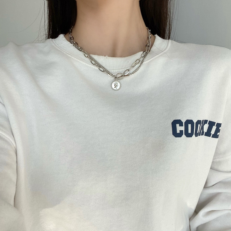 Dây chuyền hai vòng mặt họa tiết đầu người độc đáo thời trang 22802