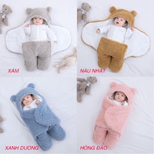 Chăn Ủ Gấu Lông Cừu Có Chân Cho Bé