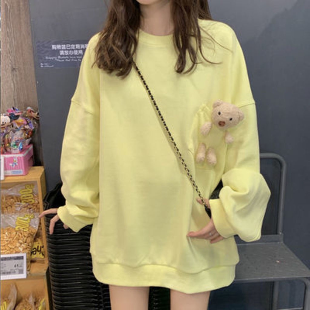 Áo sweater Dáng Rộng In Hình Gấu Phong Cách Hàn Quốc Thời Trang Thu Đông Mới