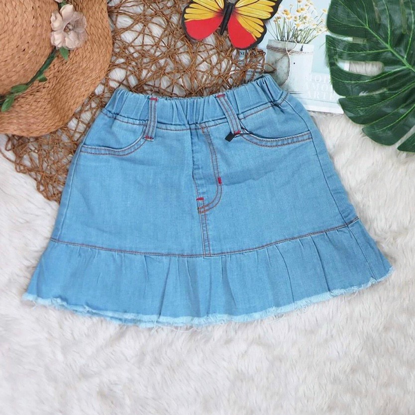 Váy jean bé gái form xòe thêu chỉ nổi