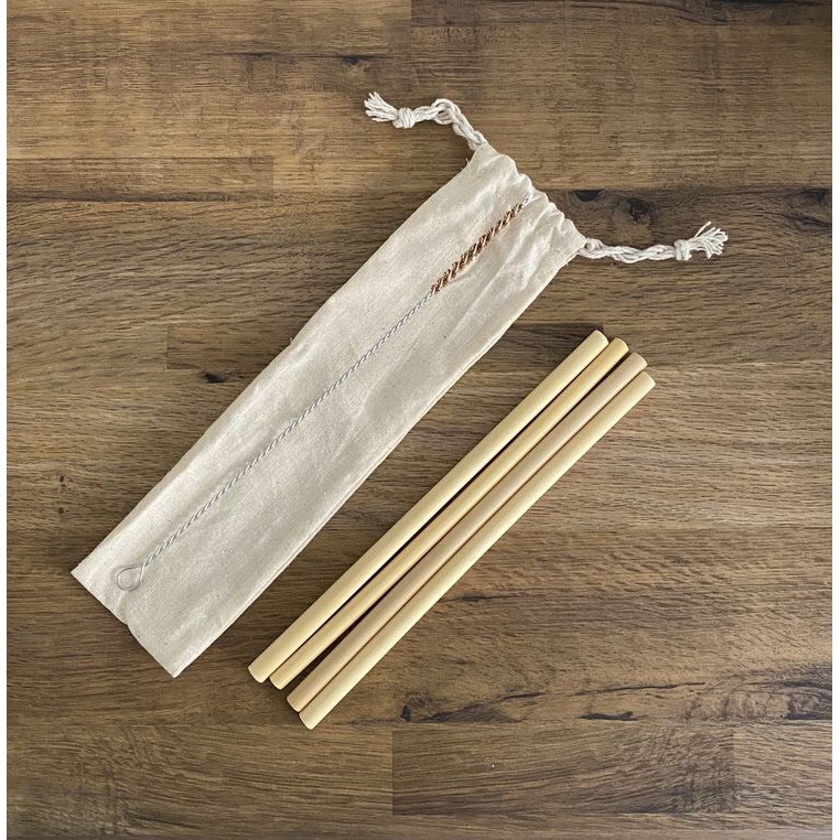 [SIÊU TIẾT KIỆM] Set 4 ống hút, cọ dừa và túi vải siêu tiện lợi