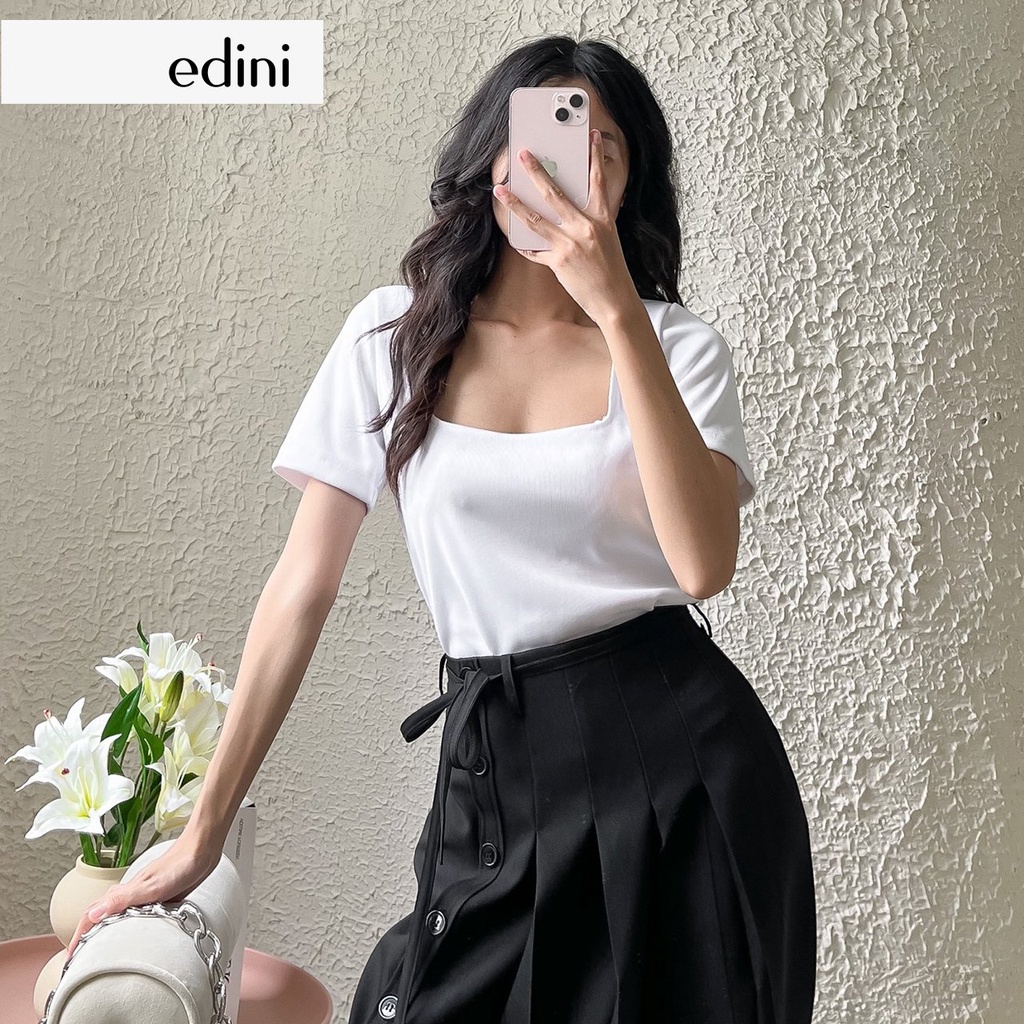 Áo thun gân cổ vuông tay ngắn - EDINI - A1423