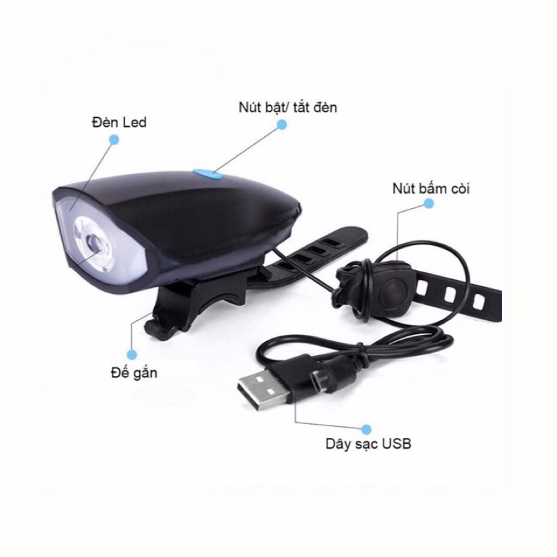 Đèn và còi xe đạp thể thao siêu sáng có còi có sạc pin usb. Led T6 chống nước hàng chính hãng cao cấp .