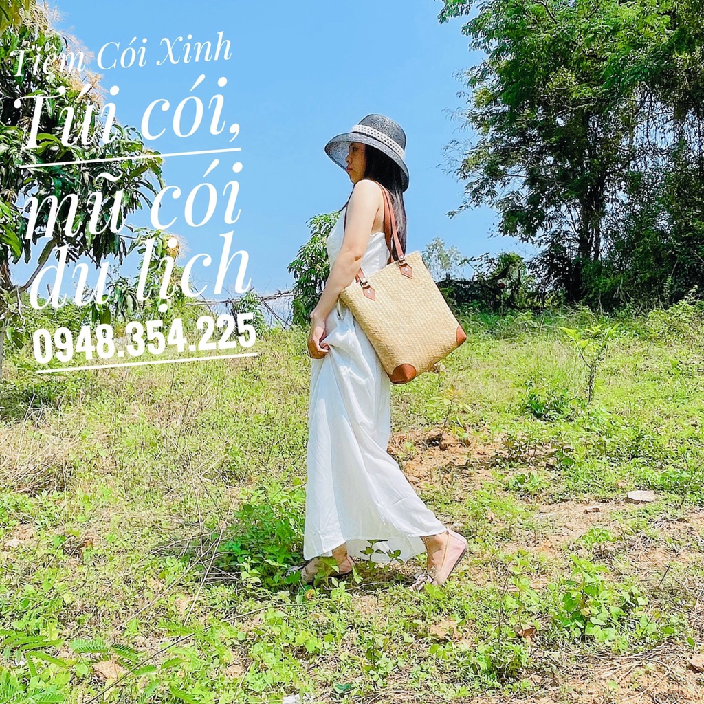 Túi Cói To Cỏ Bàng Đeo Vai Dây Da Đi Biển, Công Sở Phom Vuông Vắn Siêu Xinh