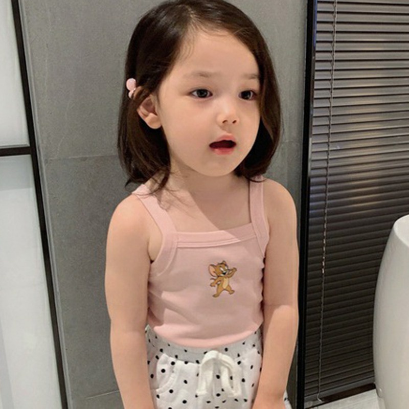 Áo hai dây in họa tiết hoạt hình nhiều màu sắc thời trang mùa hè xinh xắn cho bé gái