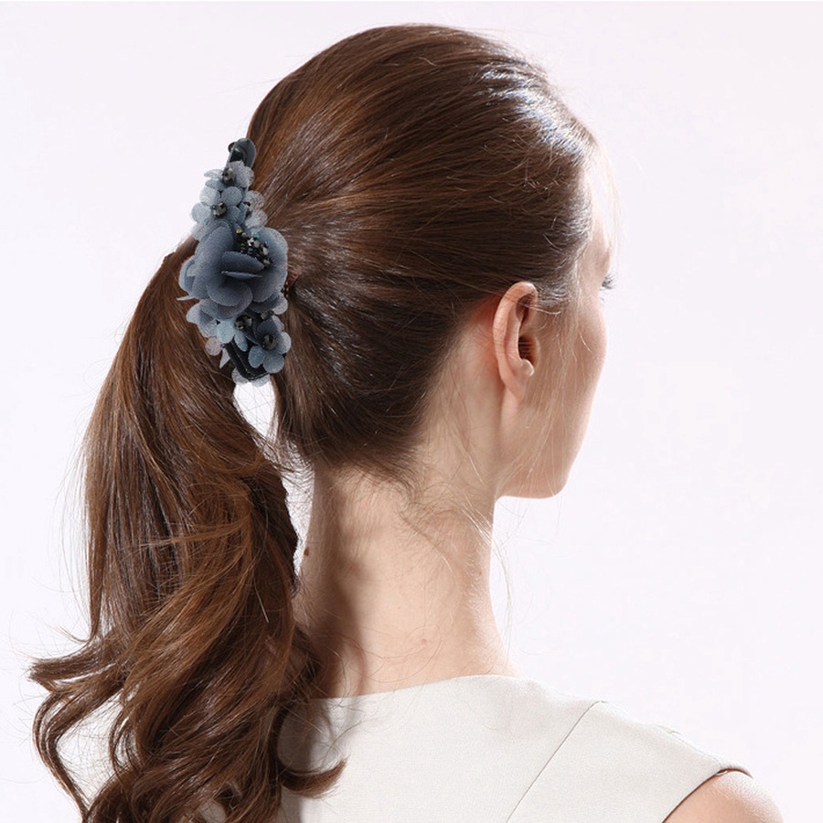 Kẹp tóc phối ren hoa dệt bằng tay có xâu hạt thời trang Hàn Quốc