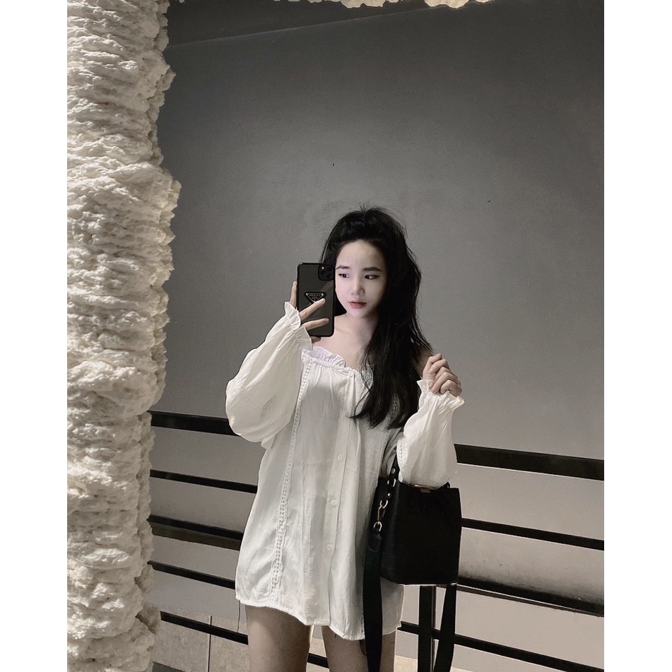 [ Ảnh Thật ] Áo Đũi Phối Ren Chun Bèo Vai Và Tay Xinh Xinh [ Lan Hin ]