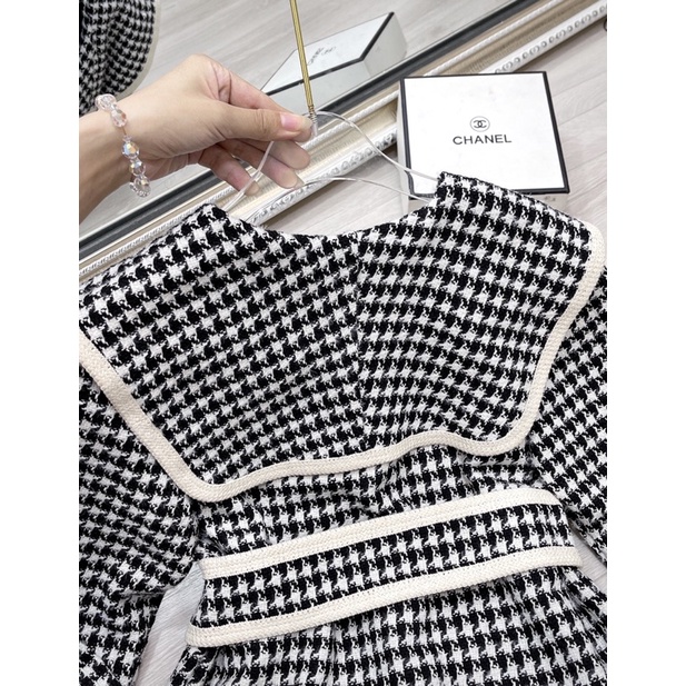 Áo dạ kẻ tweed kèm đai from rộng dáng dài phong cách Hàn Quốc cho nữ | BigBuy360 - bigbuy360.vn