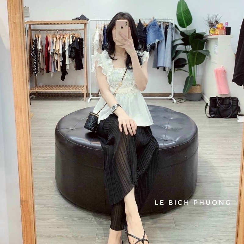 váy chần trun ngược bèo 2 bên vai | BigBuy360 - bigbuy360.vn