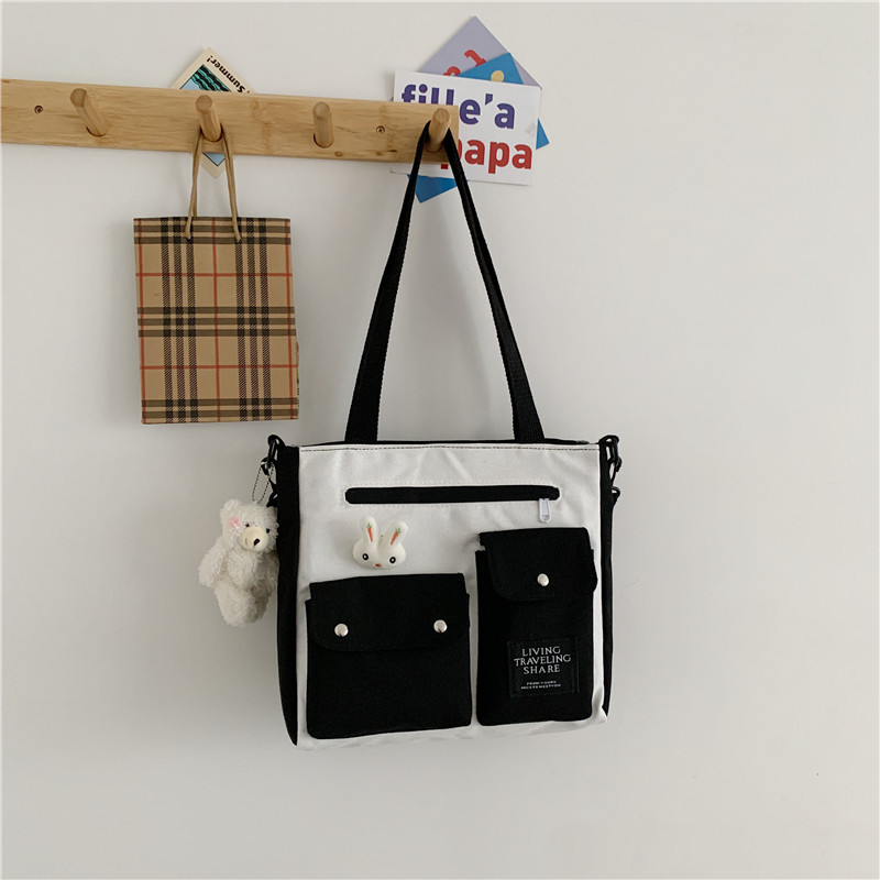 Túi Xách Nữ Vải Bạt Thời Trang Hàn Horizontal square canvas literary one-shoulder portable handbag Women's single shoulder, size 29*33*7CM, black/yellow/blue/pink