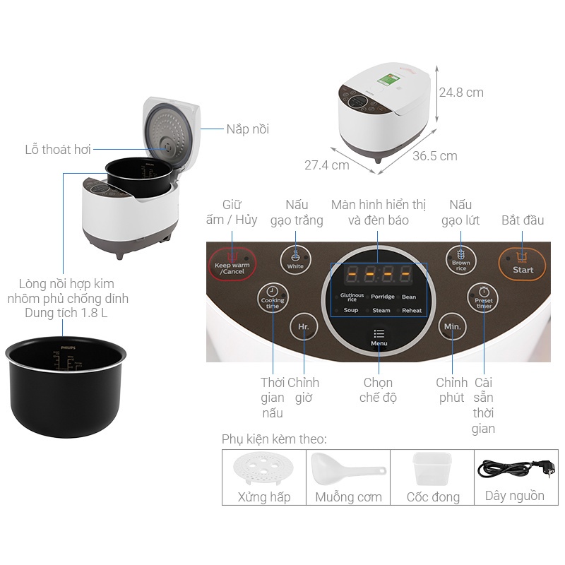 Nồi cơm điên tử Philips HD4515 - Hàng chính hãng