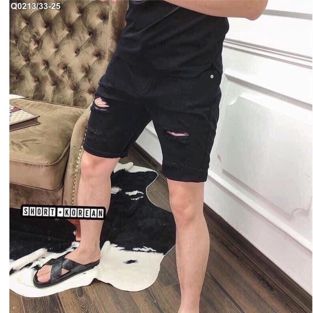 Quần bò ngố trắng rách,short nam wash  mẫu hot hai màu trắng đen có đủ sz 40-80kg phong cách trẻ trung dễ mặc T02356