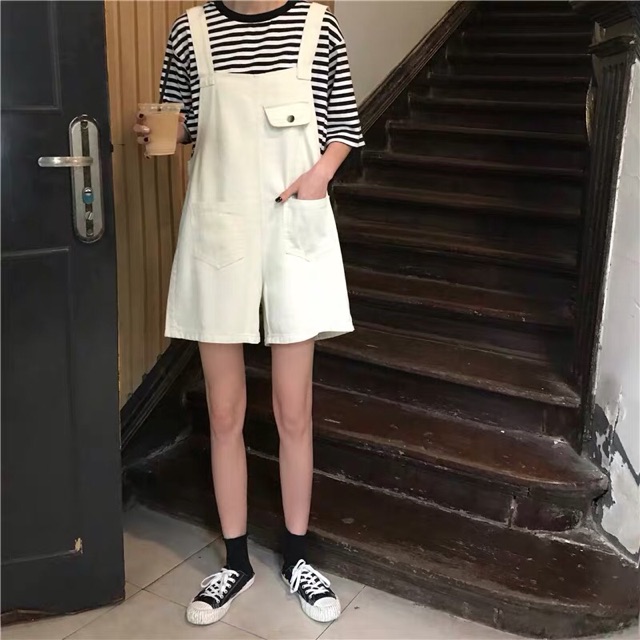 [KÈM ẢNH THẬT] yếm quần nữ kaki trắng túi trước ulzzang hàn quốc | BigBuy360 - bigbuy360.vn