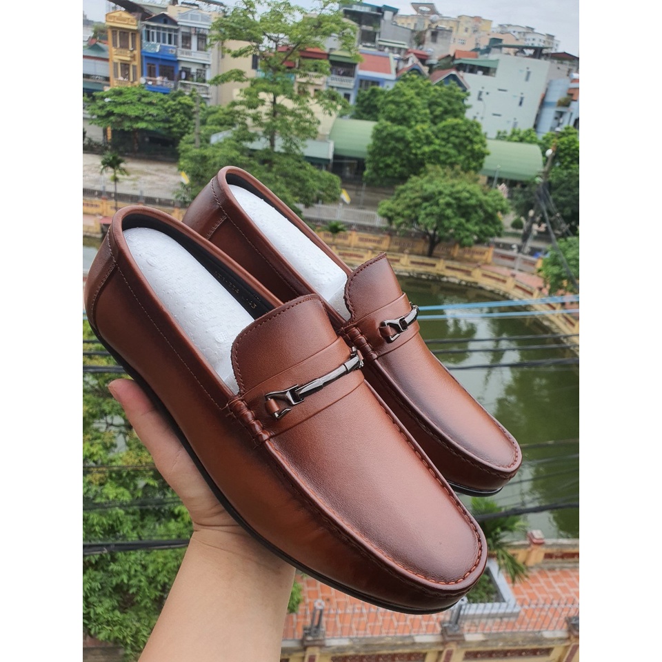 Giày Lười nam cao cấp mầu nâu đủ size từ 38 tới 49 cho cả các bác chân ngoại cỡ cam kết da bò thật 100% bảo hành 2 năm