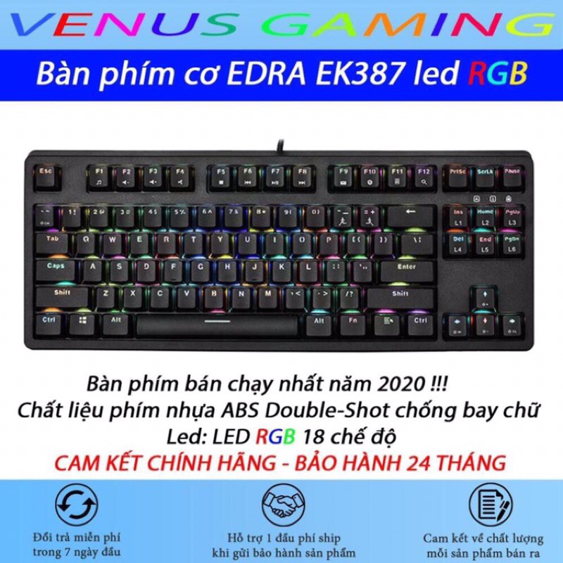 Bàn phím cơ E-Dra EK387 RGB Huano switch ( blue, red, brown switch ) Phiên bản mới nhất 2021