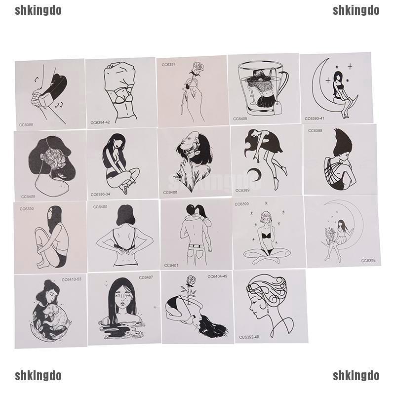 5 Sheets Little Vintage School Women Black White Face Temporary Tattoo Sticker