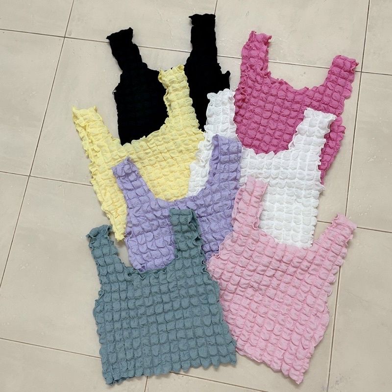 Áo cổ vuông croptop XỐP NỔI 2 DÂY xinh xắn, mềm mịn, Áo croptop kiểu xốp xinh nhiều màu.