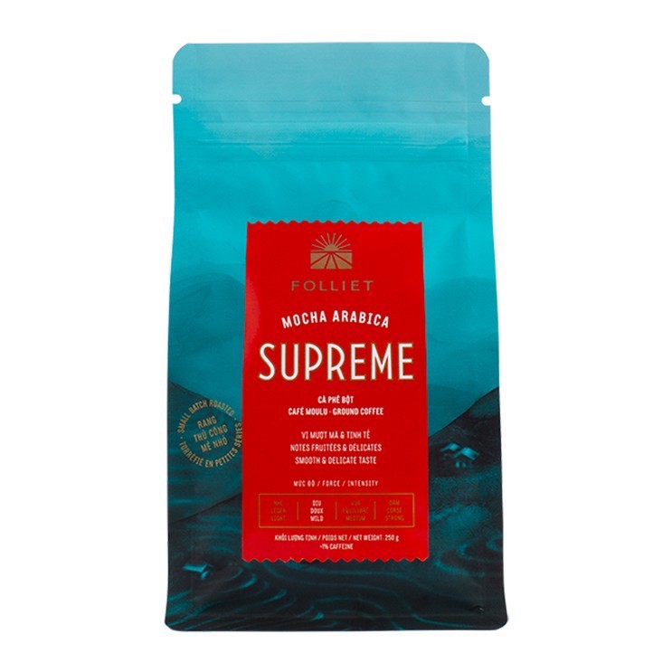 Gói Cà phê rang xay Supreme (100% Abrica Moca) Folliet Ground Coffee 250gr