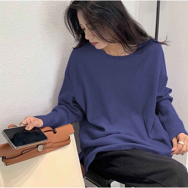Áo Tổ Ong Cổ Tròn Dài Tay Nữ [FREESHIP] Thun giấy form rộng kiểu dáng basic, phông suông màu vintage hàn quốc Thu đông