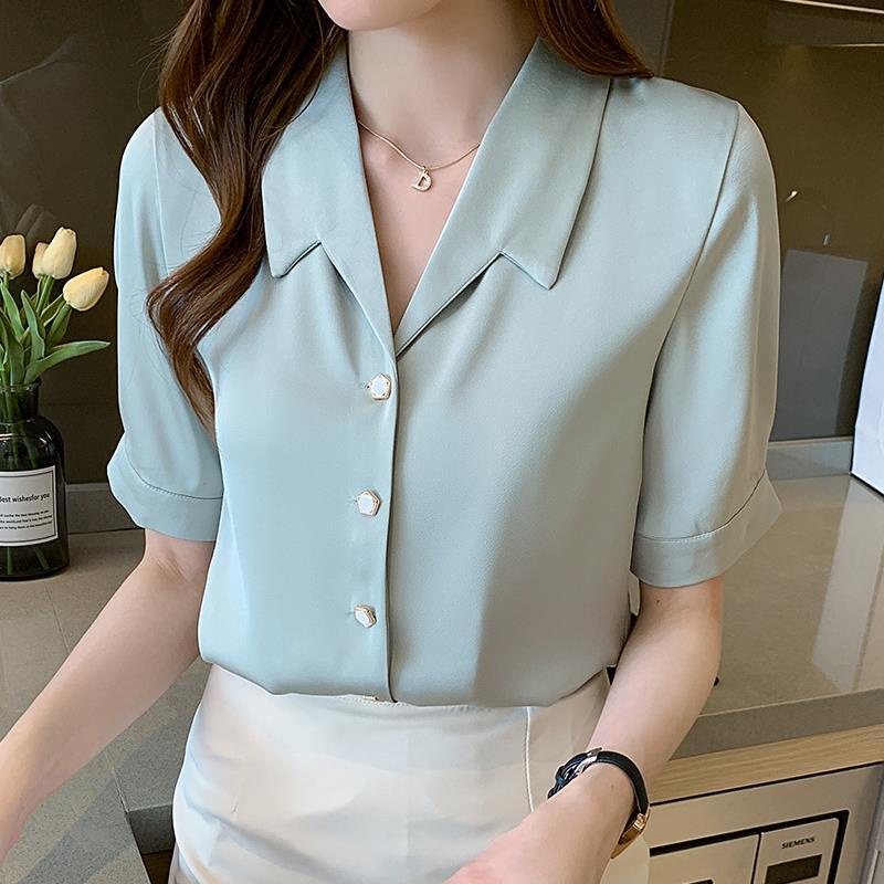 Áo Sơ Mi Chiffon Tay Ngắn Cổ Chữ V Dáng Rộng Thời Trang Mùa Hè Dành Cho Nữ
