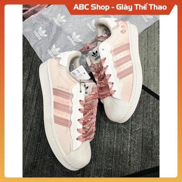 Giày thể thao sò 3 mầu hồng trắng sữa xanh cổ thấp full phụ kiện | Giầy Sneaker Sò Superstar