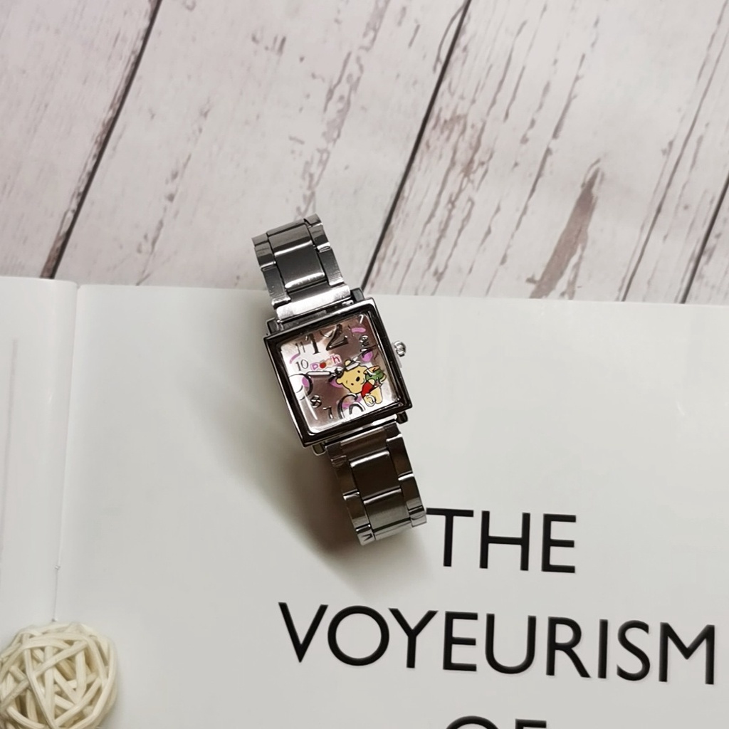 Đồng Hồ Đeo Tay Mặt Vuông Họa Tiết Hoạt Hình Disney Bằng Thép Không Gỉ Chống Thấm Nước