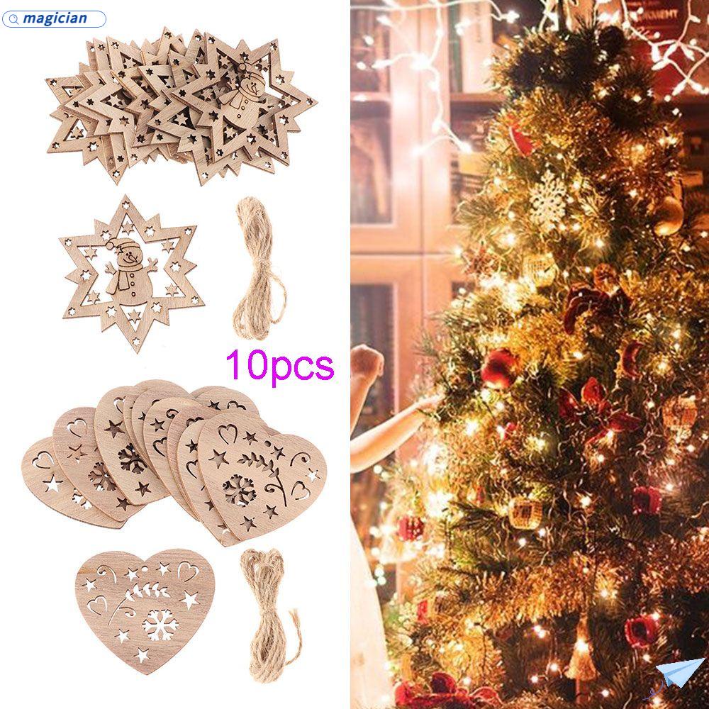 Set 10 Phụ Kiện Treo Trang Trí Giáng Sinh Bằng Gỗ