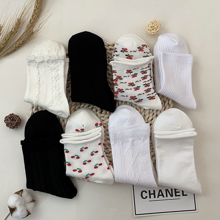 Tất Vớ cổ cao màu trắng trơn phong cách lolita Hàn Quốc vintage thời trang dành cho nữ