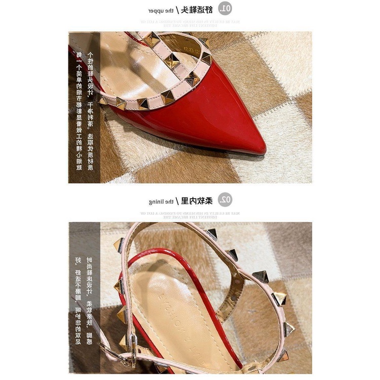 Xăng đan Cao Gót Mũi Nhọn Đính Đinh Tán Phong Cách Châu Âu Thời Trang Mùa Hè Mới Cho Nữ