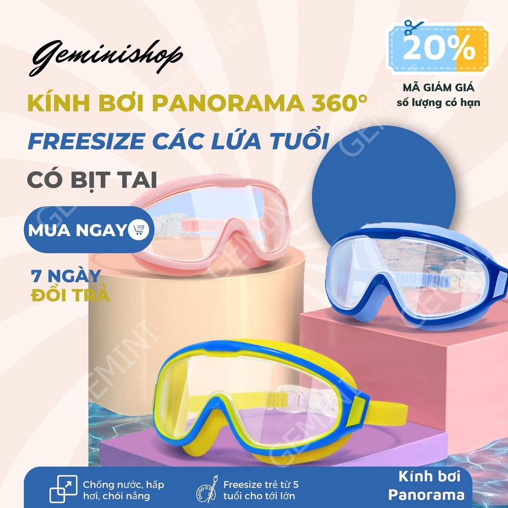 Kính bơi trẻ em và người lớn silicon cao cấp chống nước màu sắc đáng yêu, chống sương mù mã KB GEMINI SHOP