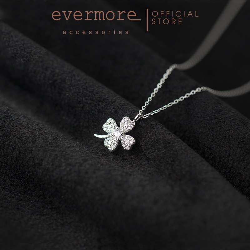 Dây chuyền bạc EVERMORE, vòng cổ cỏ 4 lá may mắn bạc ý 925, phong cách thanh lịch, minimalism - D035