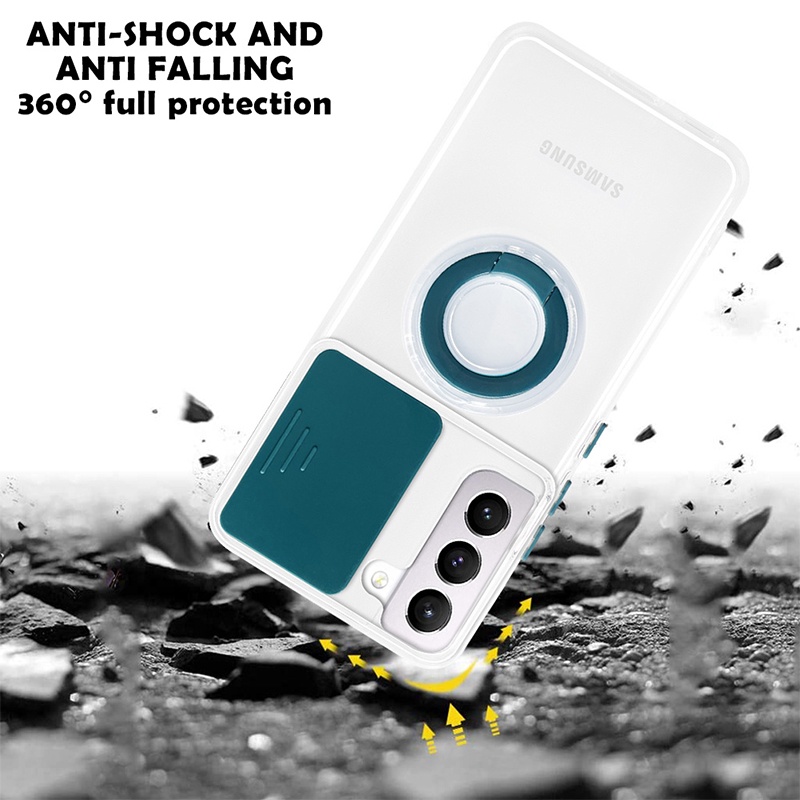 Transparent Window Push Phone Case For Samsung Galaxy S21 S21 Plus S21 Ultra S21 FE S22 Ultra S22 S22 Plus Z Flip 3 5G Z Fold3 5G M51 Ring Bracket Shockproof TPU Cover