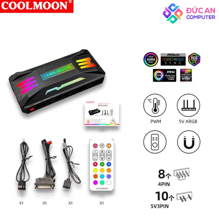 Bộ Hub Coolmoon P-ARGB Đổi Màu Theo Nhạc Dùng Cho Fan Led RGB Có Điều Tốc PWM - Màu Đen / Trắng