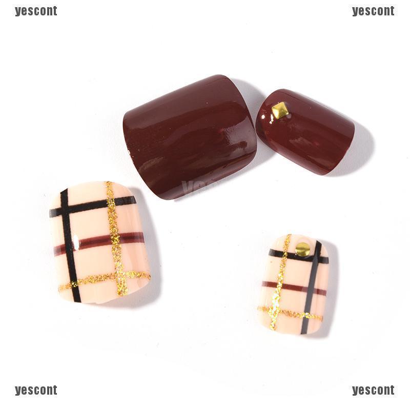 Yc☀Bộ 24 Móng Tay Giả Màu Tím Chất Liệu Acrylic