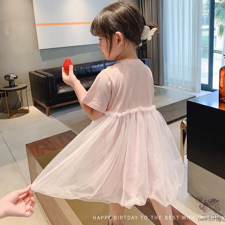 Đầm công chúa tay ngắn phối lưới phong cách Hàn Quốc cho bé gái