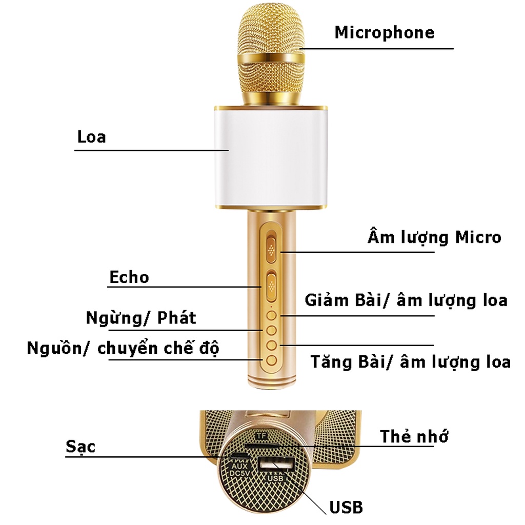 Micro Bluetooth không dây Karaoke PKCB391 hút âm siêu nhẹ cao cấp PKCB cho điện thoại - Hàng Chính Hãng
