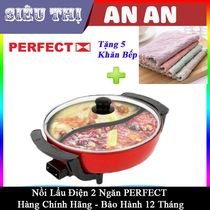 Nồi lẩu điện đa năng 2 ngăn Perfect PF-A2N chống dính công suất 1360w bảo hành 12 tháng màu đỏ AN_ANMART