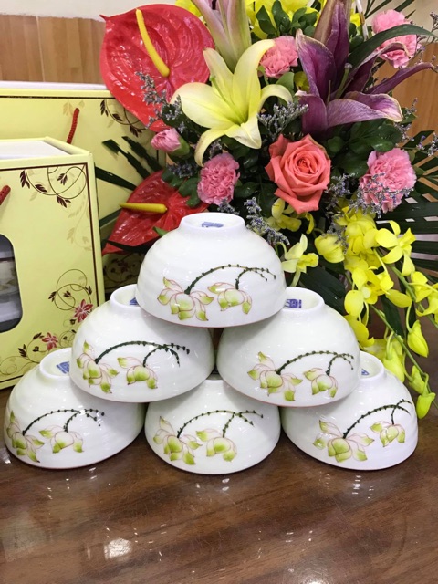 Bộ 6 bát cơm phong cách hiện đại gốm Bát Tràng (kèm hộp đựng làm quà biếu tặng)